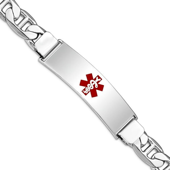 925 Sterling Silver Polished Medical ID Nautical Ship Mariner Anchor Link Bracelet 7 Inch Lobster Claw Identification-Br