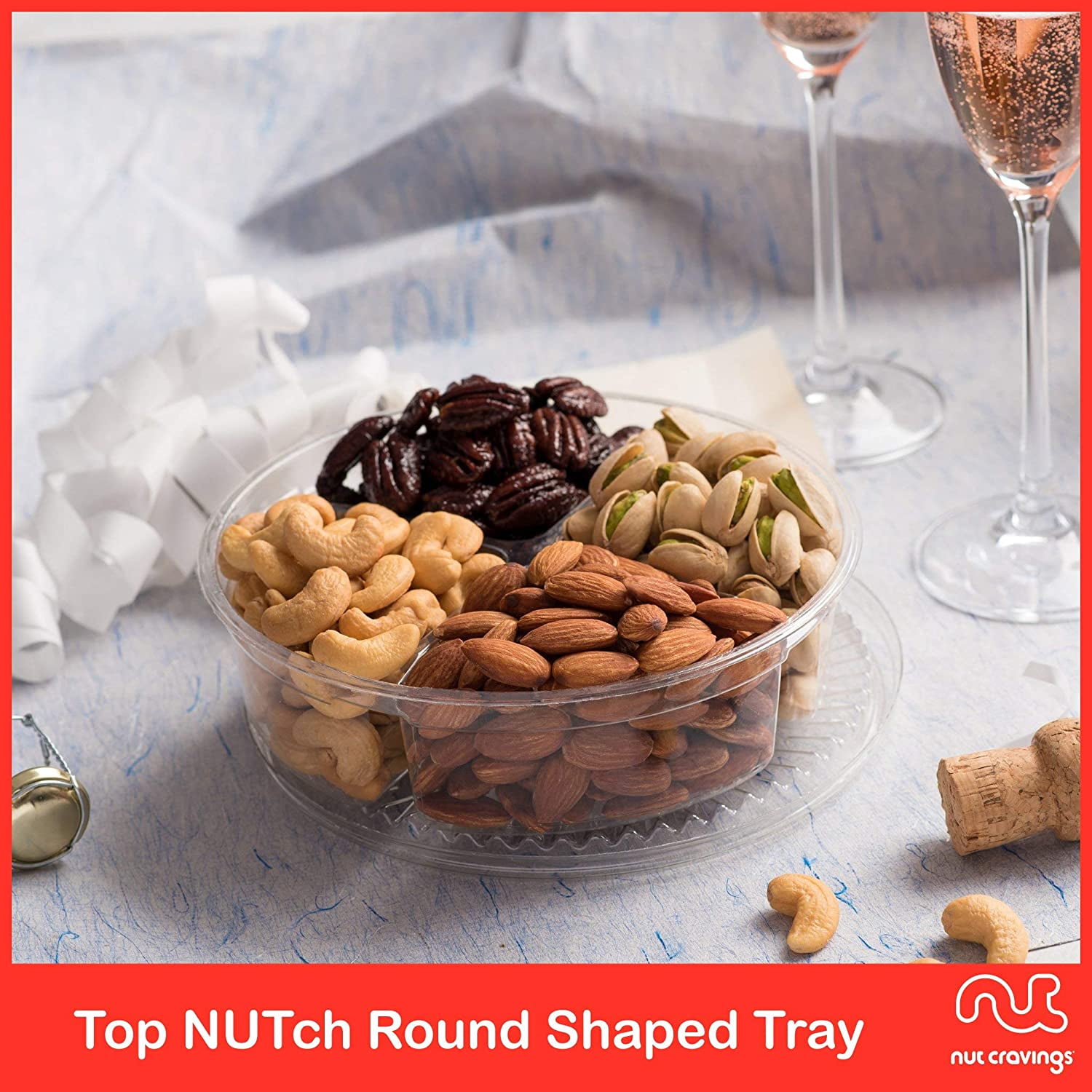 Nut Cravings Nut Gift Basket, 4 Assortments — Almonds, Cashews, Pistachios, Honey Glazed Peanuts, Kosher Gourmet Snack Tray