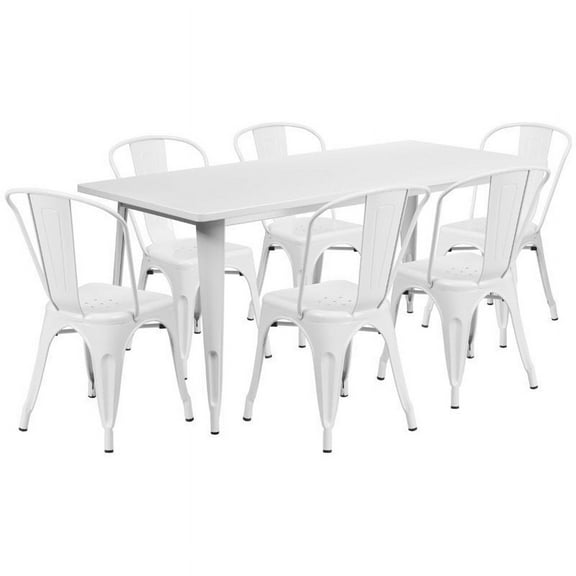 Bowery Hill 7 Piece Metal Dining Set in White