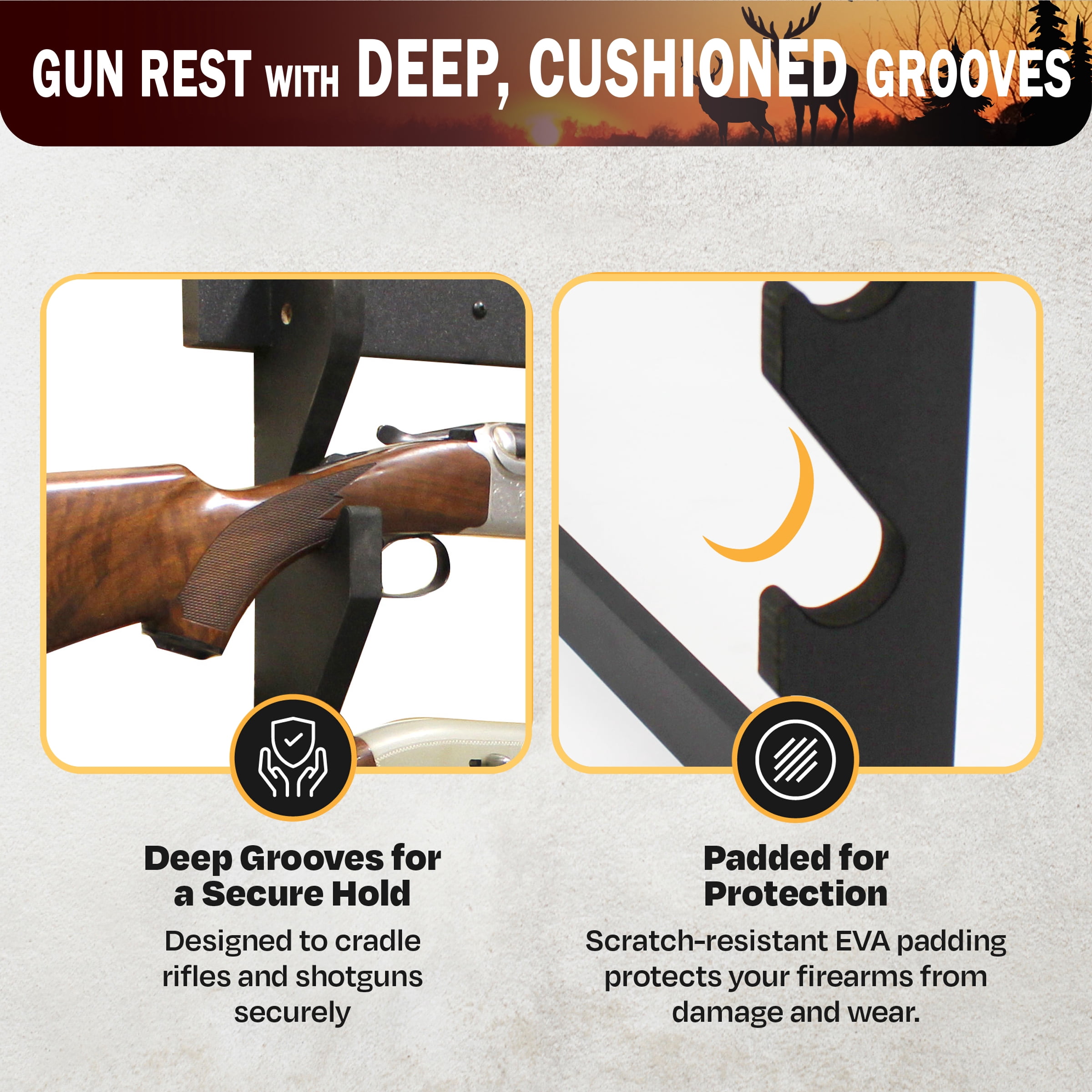 Rush Creek Creations, 5 Gun Wall Storage Rack, Indoor Gun Wall Mount for Rifles or Shotguns, Safe Gun Storage, Great Gun Display Rack, Black