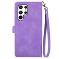 thumbnail image 2 of SaniMore Case for Samsung Galaxy S22 Ultra 6.8" 2022, PU Leather Zipper Wallet Detachable Lanyard Retro Embossed Flower Crad Slots Flip Kickstand Full Body Protective Drop-proof Case, Purple, 2 of 11