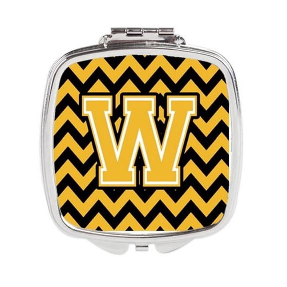 Carolines Treasures Letter W Chevron Black & Gold Compact Mirror
