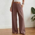 thumbnail image 2 of NIEWTR Linen Wide Leg Pants Woman High Waisted Pull On Button Drawstring Baggy Casual Summer Palazzo Pants with Pockets（Bronze,L), 2 of 9
