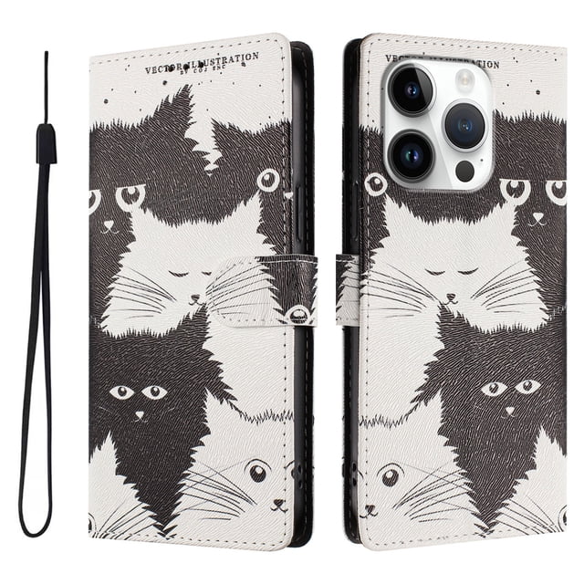 FOXDOCK Funda Tipo Cartera para iPhone 16 Pro Max con Soporte y Correa – Diseño de Patrones Lindos