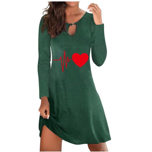 Qertyioot Cadeau de la Saint-Valentin! Robe Chandail Décontractée à Manches Longues et Col Rond avec Imprimé de la Saint-Valentin pour Femmes