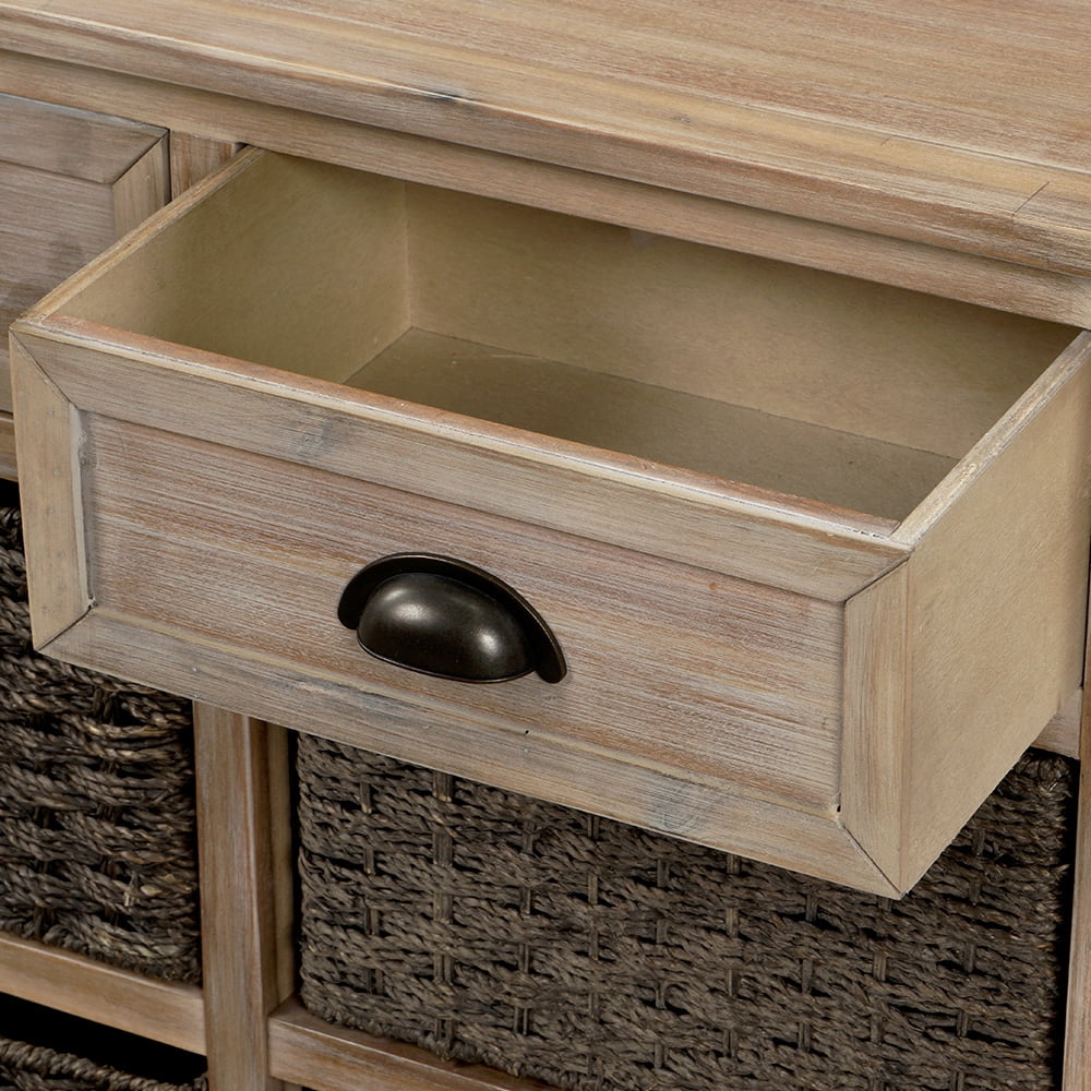 Kepooman Rustic Wooden Storage Cabinet with 2 Drawers & 4 Fabric Basket for Dining Room Entryway, 28"L x 11.8"W x 28"H, White Washed Kepooman Rustic Wooden Storage Cabinet with 2 Drawers & 4 Fabric Basket for Dining Room Entryway, 28"L x 11.8"W x 28"H, White Washed