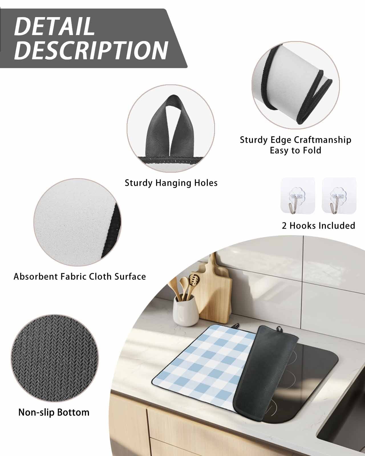 Stove Top Covers for Electric Stove, Blue Checkered Glass Stovetop Cover Protector, Blue White Buffalo Plaid Induction Cooktop Protector Oven Mat for Kitchen Countertop 24"x21"