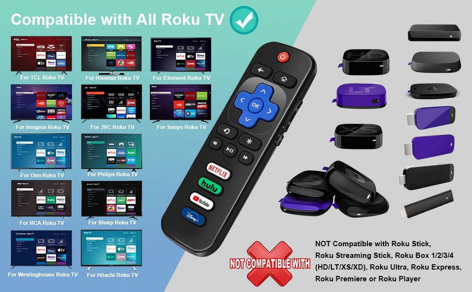 (Gazdag)Universal Replacement Compatible with TCL-Roku-TV