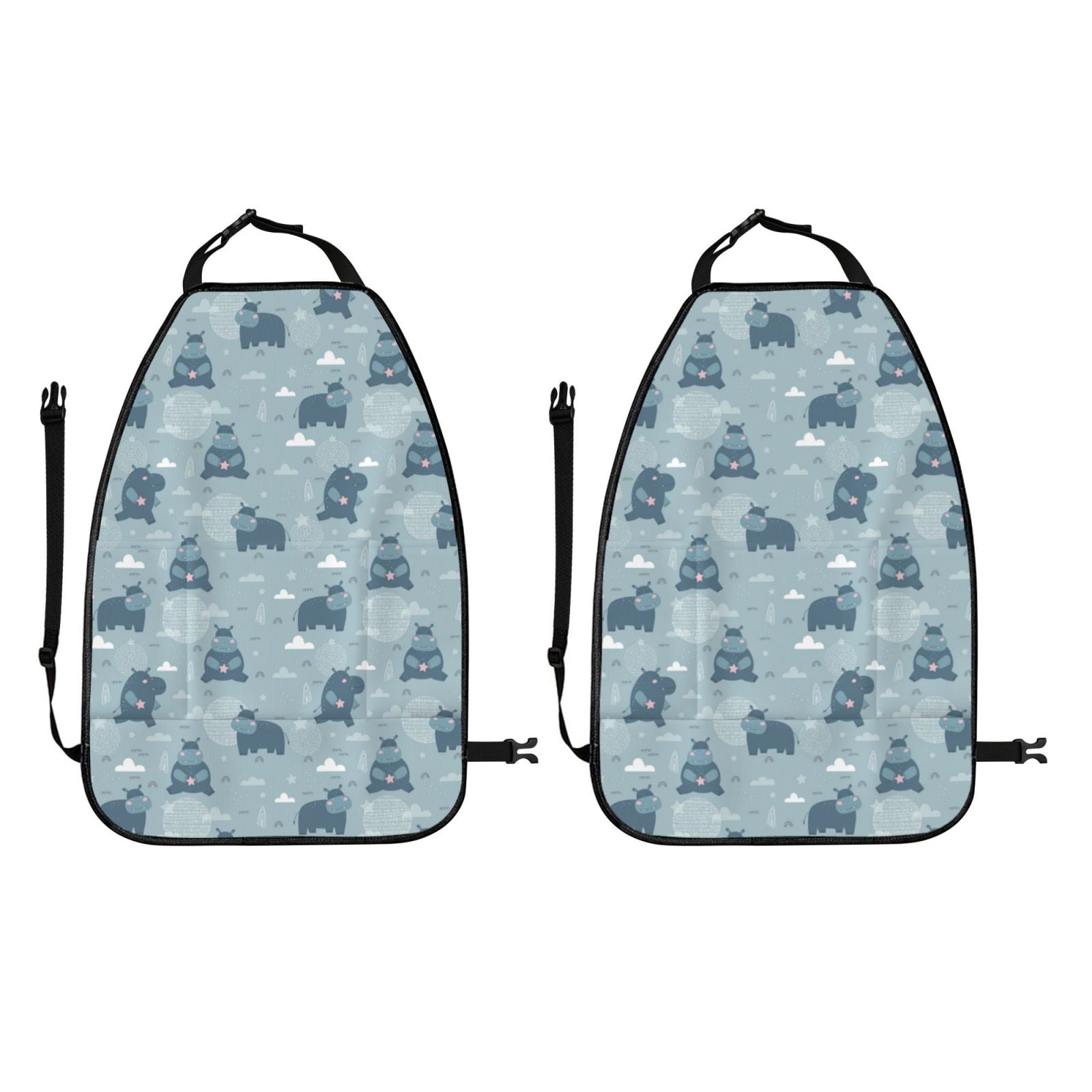 Kdxio Cute Hippopotamus Print 2 Pack Car Kick Mat Seat Cover Back Protector Mat with Pockets for Organizer Backseat Protector and Storage Anti Kick Pad for Vehicles