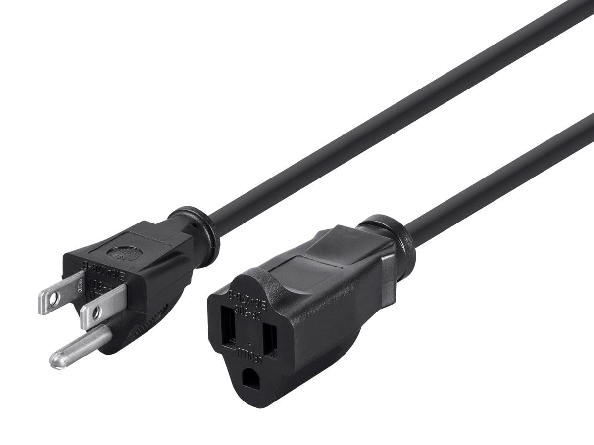 Monoprice 3-Prong Extension Cord - 2 Feet - Black | NEMA 5-15P to NEMA 5-15R, 16AWG, 13A
