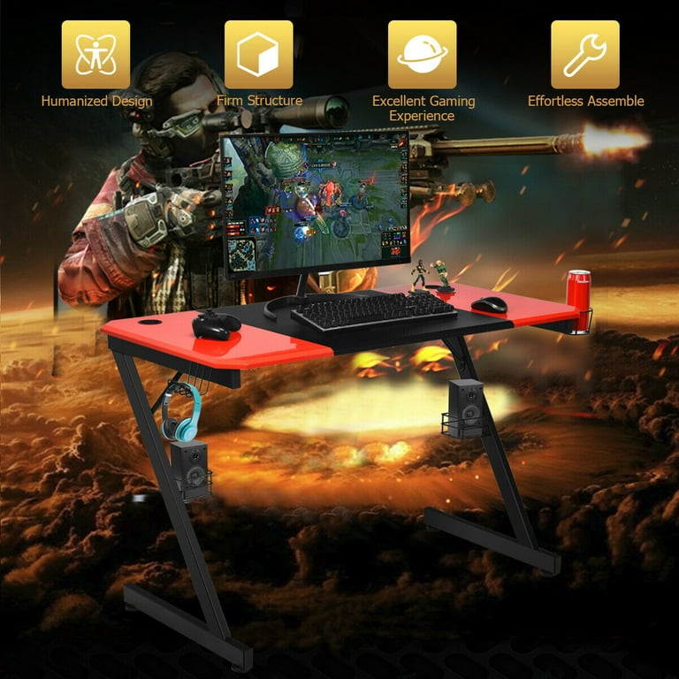Gymax 47 inch Gaming Desk Z Shape Computer Desk w/ Storage for Cup