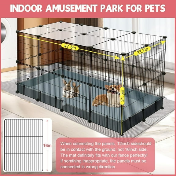 32 Panels Small Animal Playpen, Pet Playpen with Upgrade Waterproof Mat,C&C Cage for Guinea Pigs, Rabbit/Bunny Cage, Bunny/Puppy Play Pen, Indoor Outdoor Portable Metal Fence