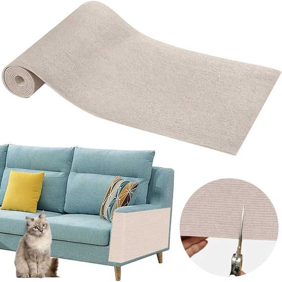 Cat Couch Protector, 78.7"x15.7" DIY Self Adhesive Cat Scratching Mat, Sofa Protection Anti Claws Corner Wall Scratcher Post sisal Scratching Mat for Cat Tree Shelves Post Wall (Beige)