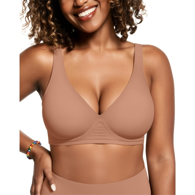 Sujetador cómodo inalámbrico Deep V para mujer Bra OEAK Latte S