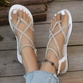 thumbnail image 6 of White Womens Sandals Flat Soft Sole Rhinestone Casual Outerwear Versatile Plus Size Round Toe Open Toe Thong Comfortable Elastic Back Lightweight Flexible Footwear Pu Material Shoe Box Not, 6 of 8