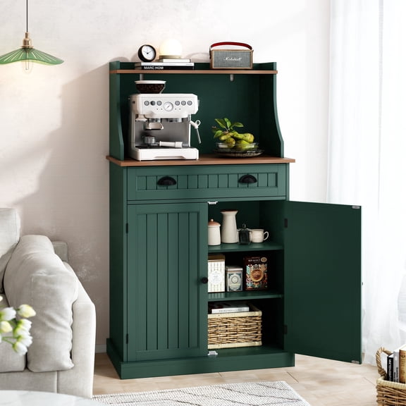 CBJCBJ 54" Kitchen Pantry Cabinet with Door & Shelves, Sideboard Buffet Cabinet with Microwave Stand for Dining Room,Green