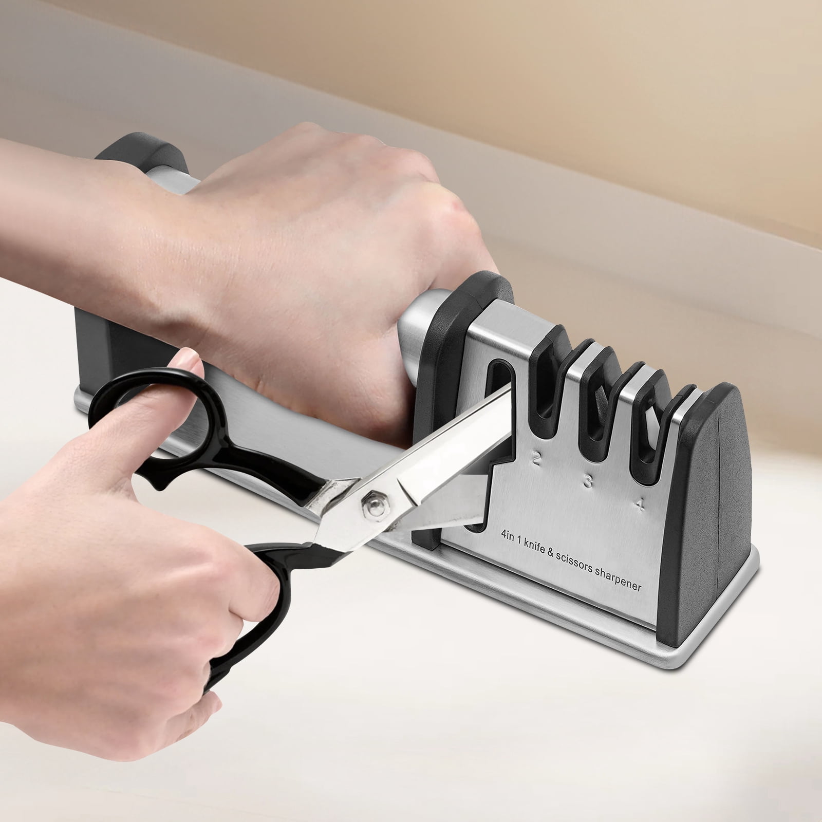 4-Stage Kitchen Knives and Scissors Sharpening Tools Manual Knife Sharpeners