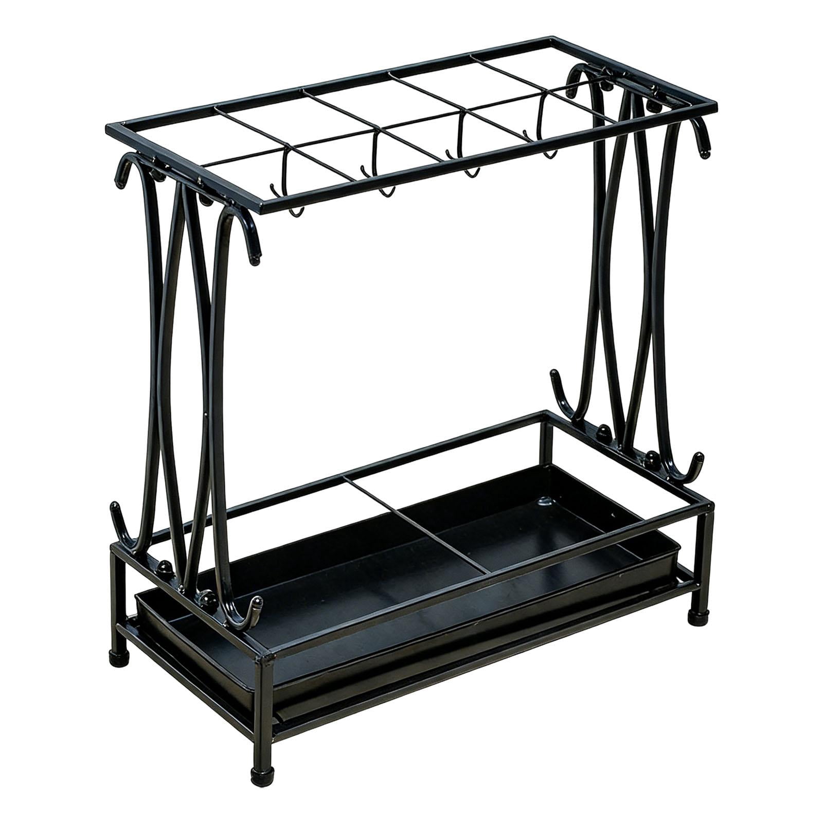 Fiocias Iron Umbrella Holder with Drip Tray Rectangular Umbrella Storage Organizer Stand Black