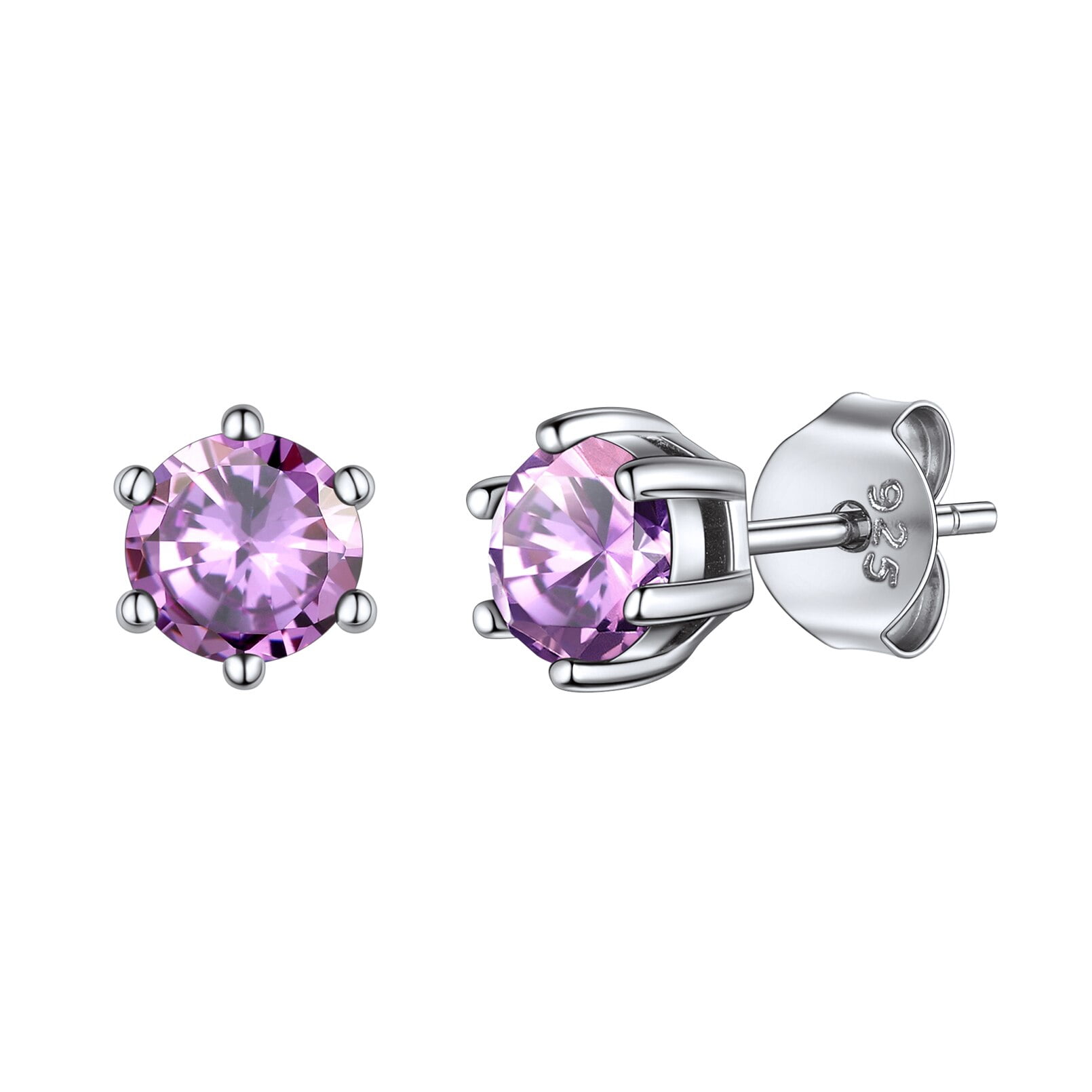 925 Sterling Silver Tiny 2mm Crystal Amethyst Round Circle Girls Stud Earrings 