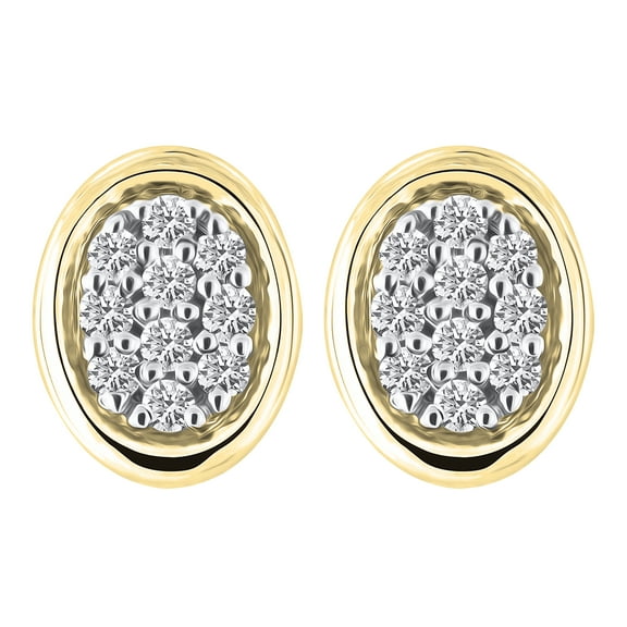 Dazzlingrock Collection Round White Diamond Oval Frame Cluster Screwback Stud Earrings for Women (0.10 ctw, Color I-J, Clarity I1-I2) in 14K Yellow Gold