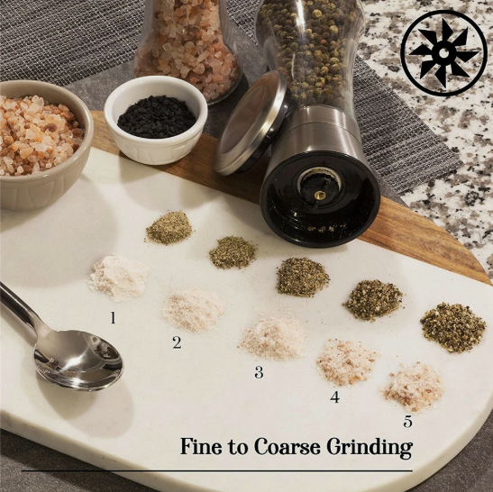 Premium Stainless Steel Salt and Pepper Grinder Set – Adjustable Ceramic Mill with Vintage Glass Bottle