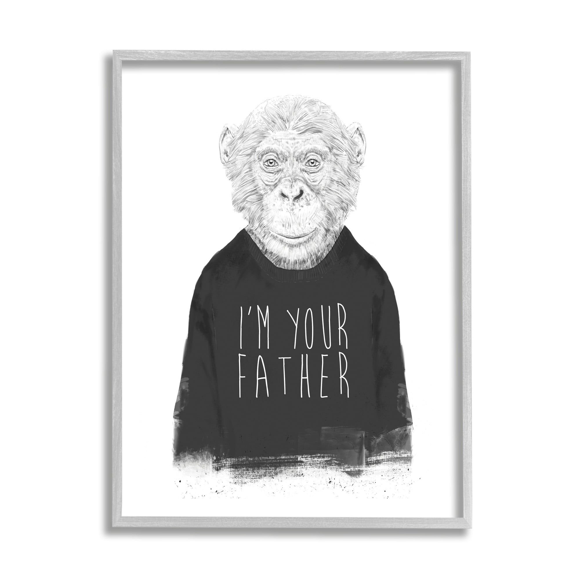 Stupell Industries Monochrome I'm Your Father Monkey Wearing Shirt Text Framed Wall Art, 16 x 20, Design by Balazs Solti