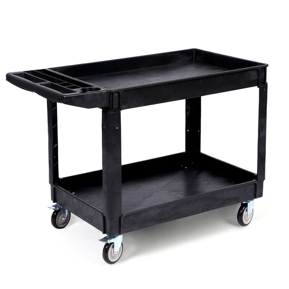 Utility Cart on Wheels, 500 lbs Capacity, 45 x 25 Inch Rolling Work Carts with Wheels, 2 Shelf Heavy Duty Plastic Service Cart Suitable for Warehouse, Garage, School & Office, Cleaning