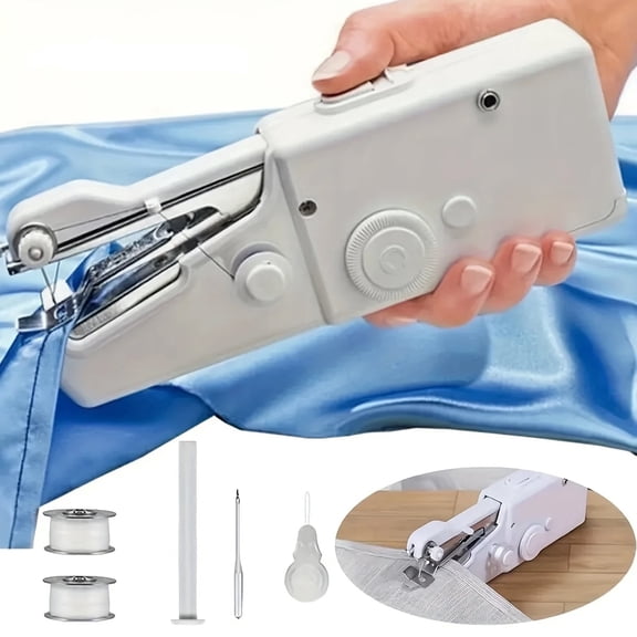 Portable Handheld Sewing Machine, 2025 New Fast Stitch Mini Electric Sewing Machines, Small Hand Held Sewing Machine for Adults Beginners DIY Fabrics Clothes Home Travel (White)