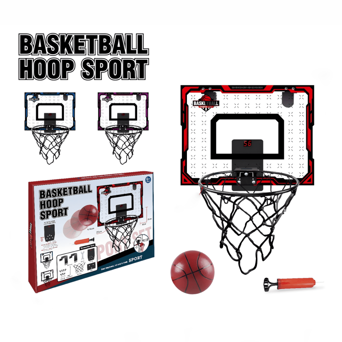 Wall-Mounted Electronic Basketball Hoop for Door, Indoor and Outdoor Parent-Child Interactive Shooting Toy, Includes Basketball + Air Pump