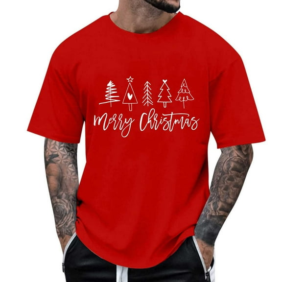 Men's Christmas Short Sleeve Tee Crewneck T Shirt Red L