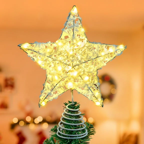 Fohil Christmas Tree Topper, 20LED Battery Operated Star Christmas Tree Topper for Christmas Tree Holiday Party Home Indoor Decororation