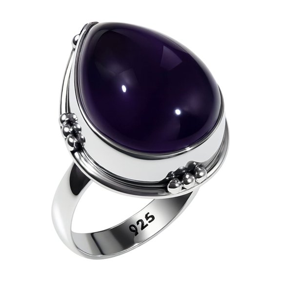 Tibetan Silver 925 Sterling Silver Amethyst Gemstone Ring For Women & Men Ethnic Boho Jewelry Gift