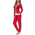 thumbnail image 2 of Suhoaziia Women Pajama Sets Pants Skin Friendly Softness Sleepwear Size 5XL,Breathable Sleep Set Soft Christmas Red Belt Pj Set Comfortable Casual Elastic Long Sleeve Lounge Wear, 2 of 5