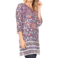 thumbnail image 4 of Sakkas Matia Women's Casual Summer Cotton Long Sleeve Print Loose Tunic Top Blouse - Blue - 1X/2X, 4 of 5