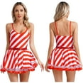 thumbnail image 6 of Aislor Womens Sequins Striped Tutu Dance Dress Figure Skating Christmas Candy Cane Costume Red 3XL, 6 of 7