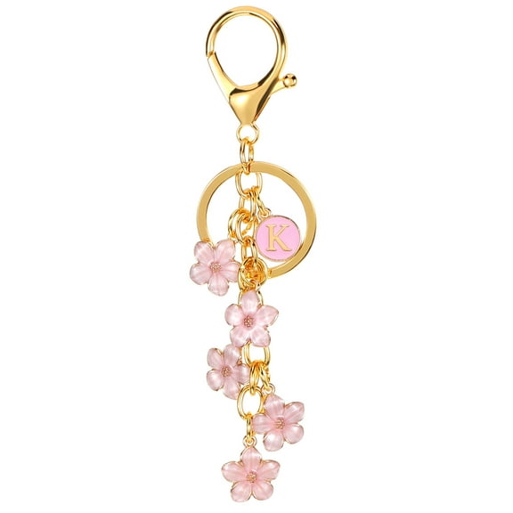 Uxcell Initial Letter Flower Keychain, Alphabet K Enamel Charm Flower Keyring, Pink