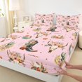 thumbnail image 4 of Feelyou Kawaii Pink Cowgirl Twin Sheet Sets, Tribal Western Cowboy Twin Fitted Sheet, Flower Skeleton Skull Flat Sheet, Ultra Soft Bedroom Decor, 3pcs, 4 of 8