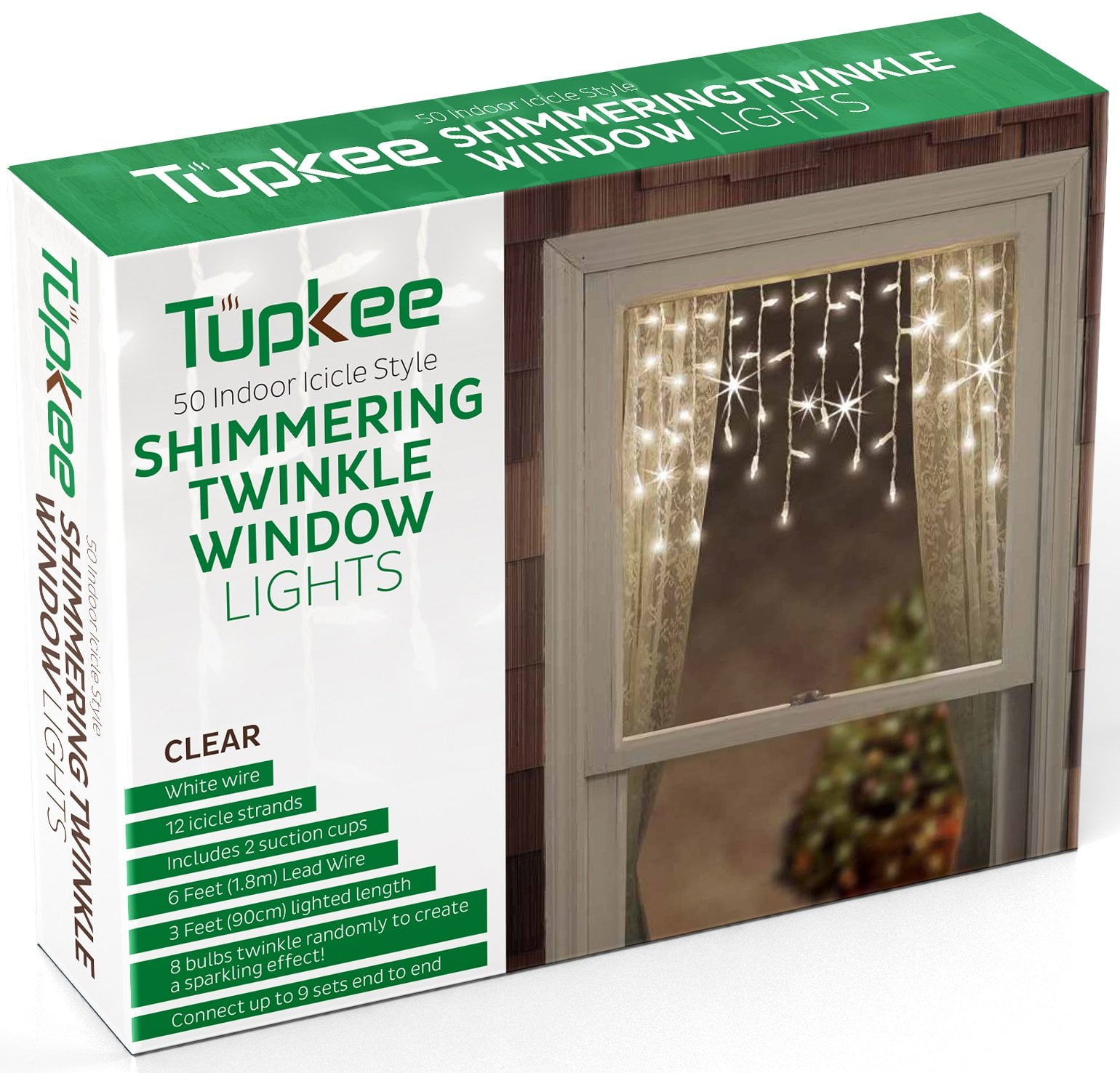 Tupkee Window Icicle Lights Set, 3 Feet (0.91 m), 50 Clear Incandescent