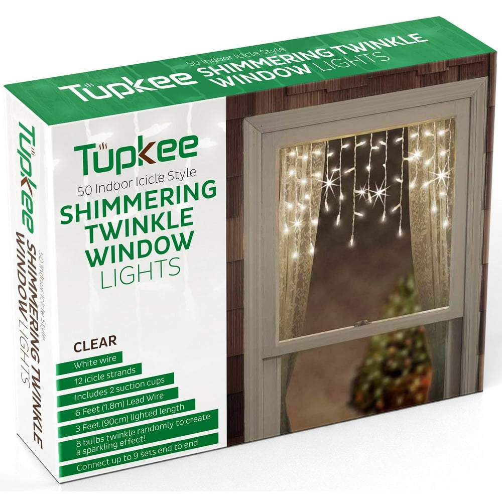 Tupkee Window Icicle Lights Set, 3 Feet (0.91 m), 50 Clear Incandescent