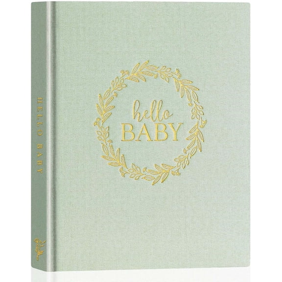 Baby Memory Book for Boy Girl - Linen Cover Baby Book Journal Memories Keepsake for New Parents - Newborn Baby First 5 Year Scrapbook Photo Album Baby Milestone Book (Sage Green, 154 Pages)