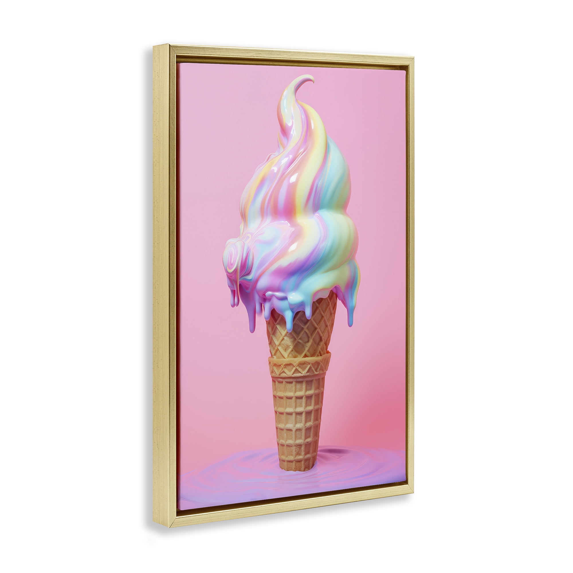 Stupell Industries Dripping Pastel Ice Cream Food & Beverage Painting Gold Floater Framed Canvas Art Print Wall Art, 17 x 25