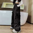 thumbnail image 6 of Kids Cargo Pants 5-16 Years, Boys Girls Loose Fit Joggers with Multiple Pockets, Elastic Waist Casual Pants for School and Playground Black 160, 6 of 7