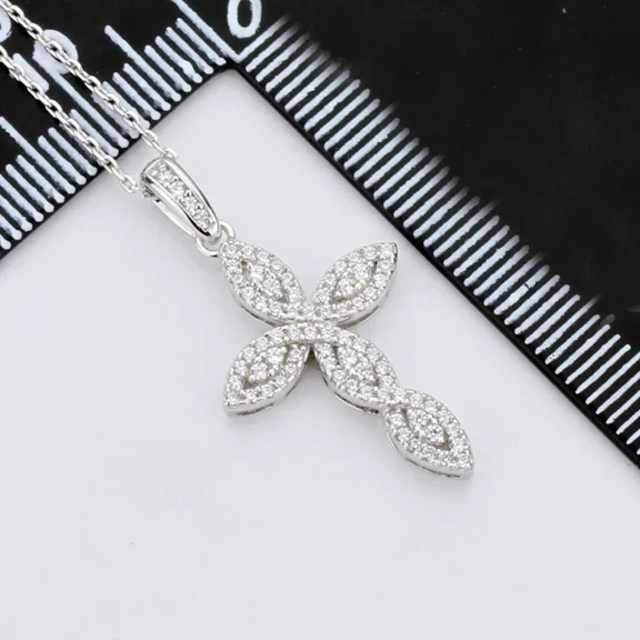 2Ct Round Cut Lab Created Diamond Charm Cross Pendant in 14k White Gold Plated