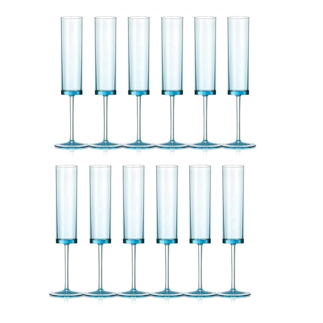 Copas de champán de 6 oz, cuadradas, con tallo, reutilizables, para bodas, paquete de 12, color azul