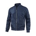 thumbnail image 1 of Cortavientos para hombre, corte slim, ligero, de manga larga, con cremallera, chaqueta bomber Azul marino S Unique Bargains Chaqueta, 1 of 5