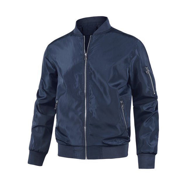 Cortavientos para hombre, corte slim, ligero, de manga larga, con cremallera, chaqueta bomber Azul marino S Unique Bargains Chaqueta