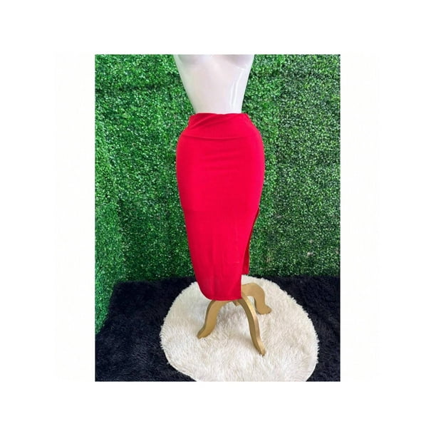 Falda Sexy De Tubo Abertura En Pierna Para Mujer Ajustada Color Rojo Talla Unitalla Marca Emil SaEs