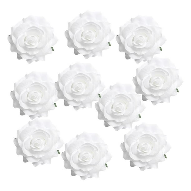 10 rosas de seda artificiales de 10 cm para decoración del hogar, bodas y fiestas. Un blanco