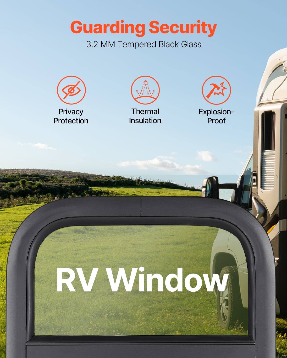 KFFKFF Upright RV Window, Dimensions 14" W x 16" H, Shaded Sliding RV Window with Mesh Screen & Decorative Ring, Suitable for 15/16" - 1 3/4" Wall Thickness, RV Window, DOT Certified