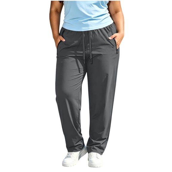 Htigea Women's Hiking Pants Quick Dry Lightweight UPF 50  Long Pant Drawstring Elastic Waist Golf Pants with Zip Pockets Dark Gray L